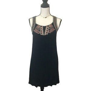 Bailey Blue Womens Black Gauze Embroidered Strap Sleeve Tunic Dress Size M